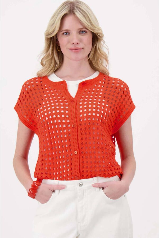 Zusss gebreid vest ajour koraalrood