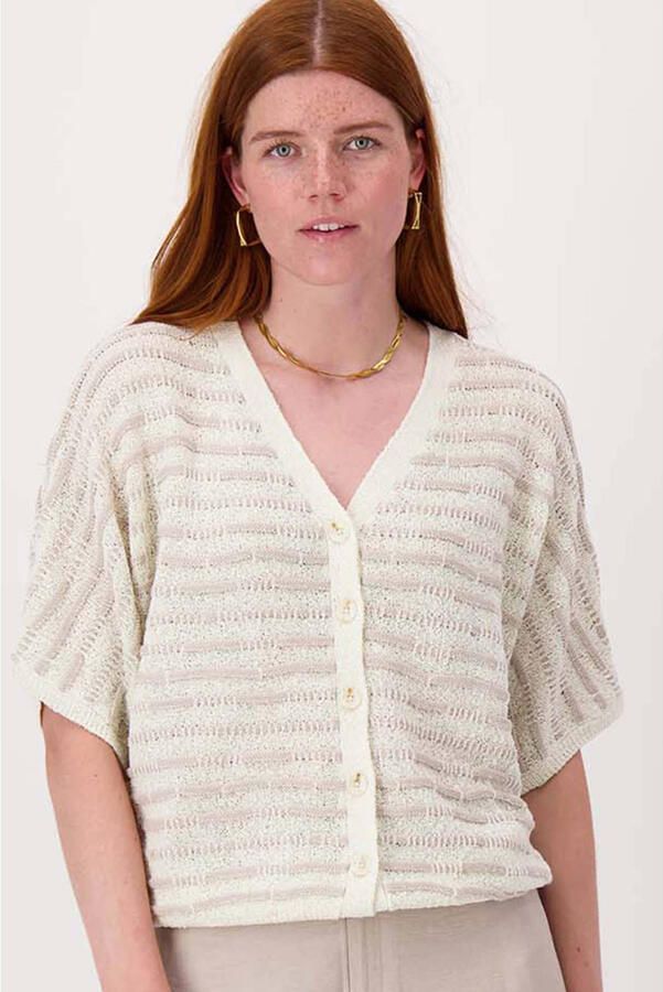 Zusss gestreepte gebreid vest beige