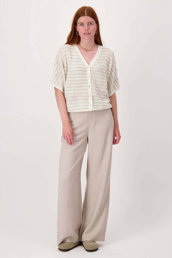 Zusss gestreepte gebreid vest beige - Foto 3