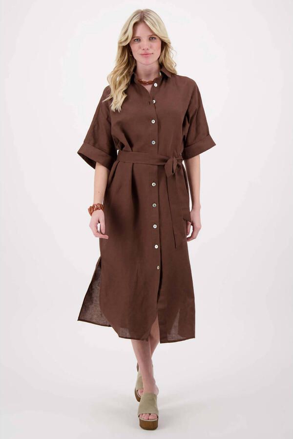 Zusss linnen blousejurk bruin