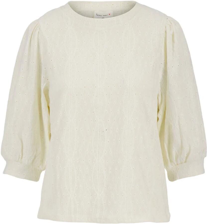 Zusss Korte Mouw Broderie Top White Dames