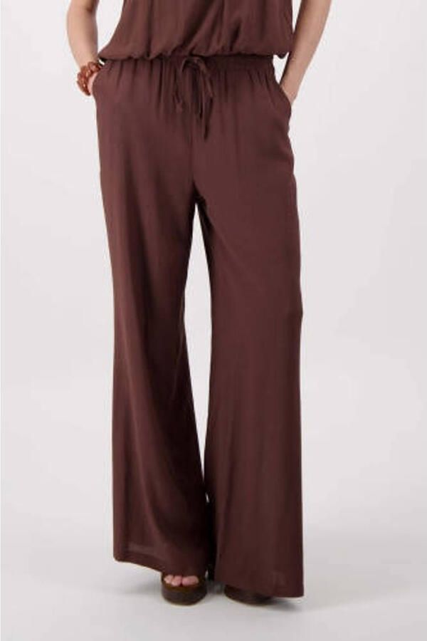 Zusss viscose wide leg broek bruin