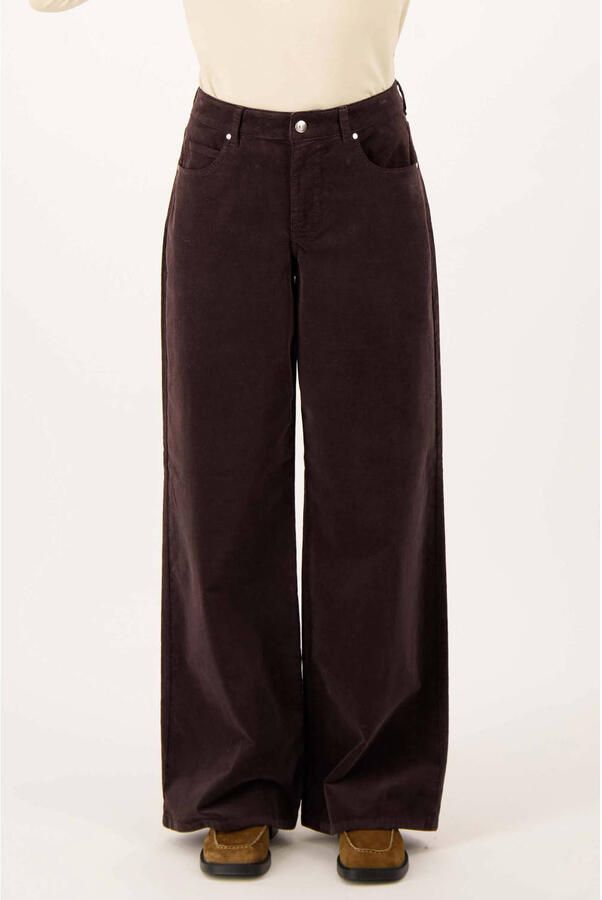 Zusss wide leg corduroy broek bruin