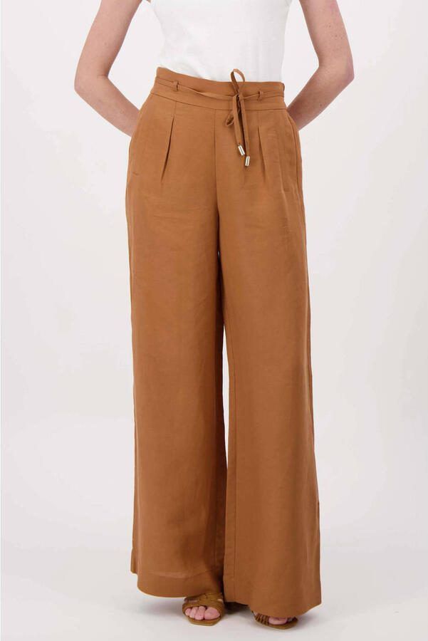 Zusss wide leg high waist broek met linnen camel