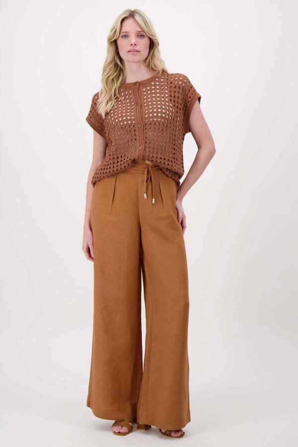 Zusss wide leg high waist broek met linnen camel - Foto 2