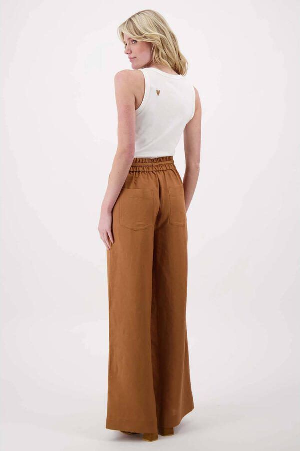 Zusss wide leg high waist broek met linnen camel - Foto 3