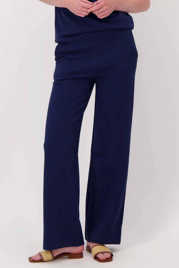 Zusss wide leg high waist casual broek marineblauw