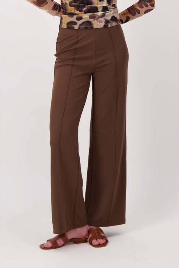 Zusss wide leg regular waist broek bruin