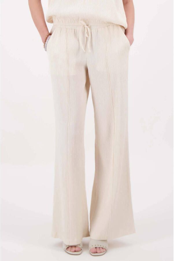 Zusss wide leg regular waist broek met textuur beige