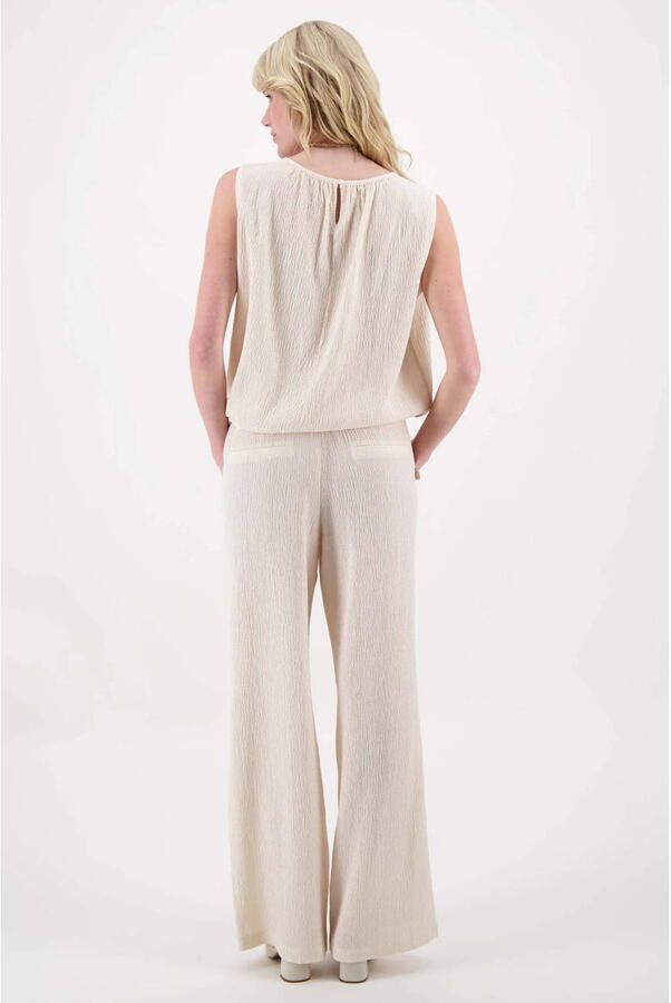 Zusss wide leg regular waist broek met textuur beige - Foto 3